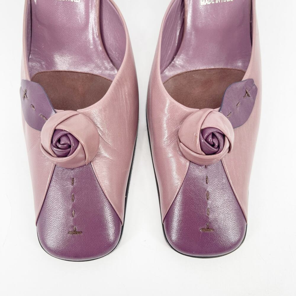 Prada Vintage Mauve Purple Two Tone Rose Square Toe Mule Block Heels IT 38.5 - Picture 6 of 11